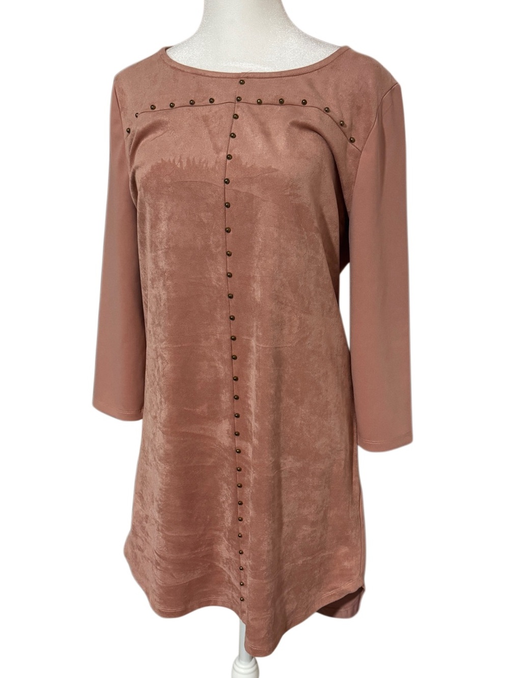 Gianni Bini Dusty Rose Stud-Front Long Sleeve Shift Dress